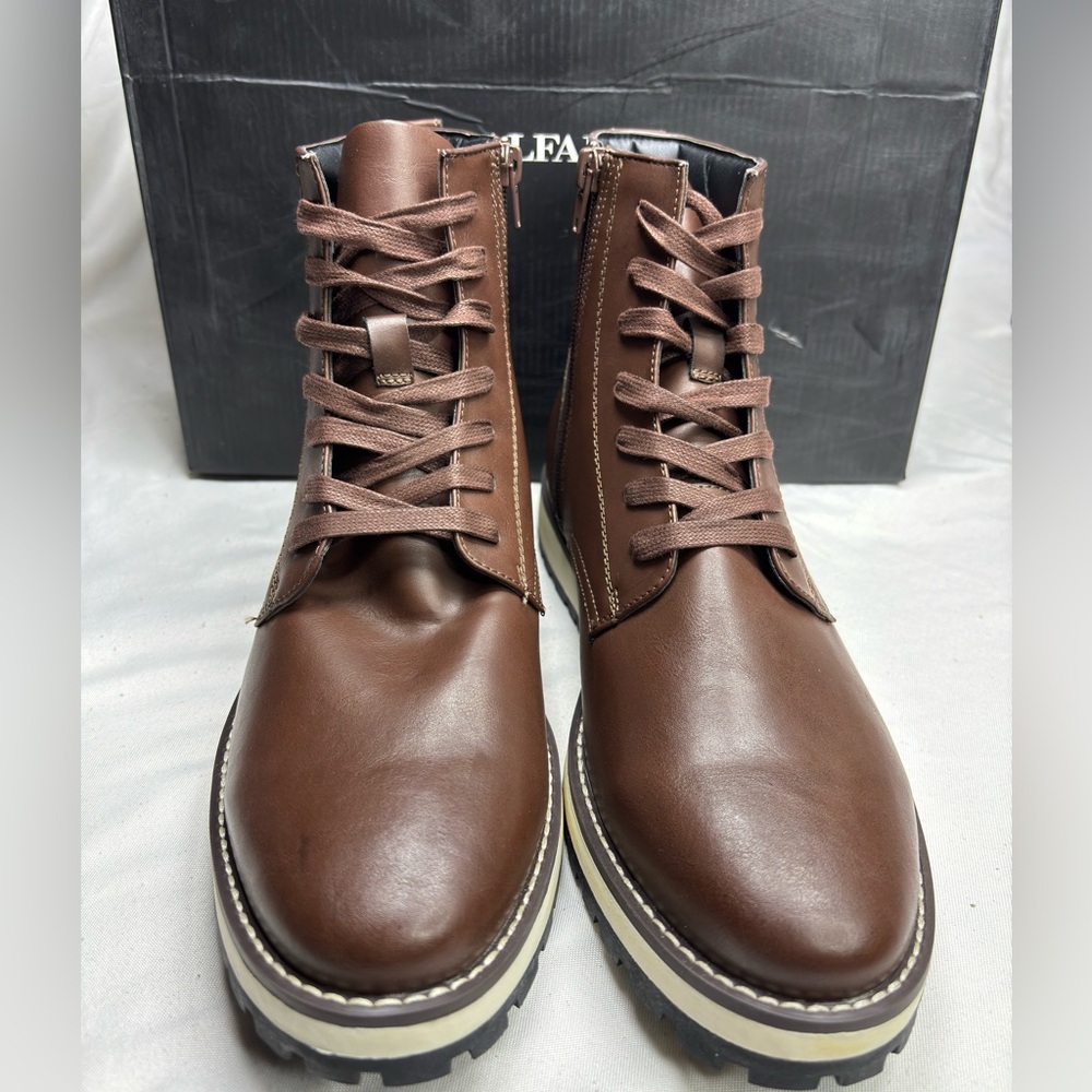 NWB ALFANI Mens Chocolate Comfort Lace Andres Round Toe Wedge Zip-Up
Boots 9.5 M